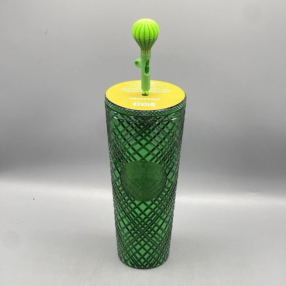 Starbucks Wicked Tumbler 24oz Emerald City Balloon‎ Straw Topper Green Set of 2
